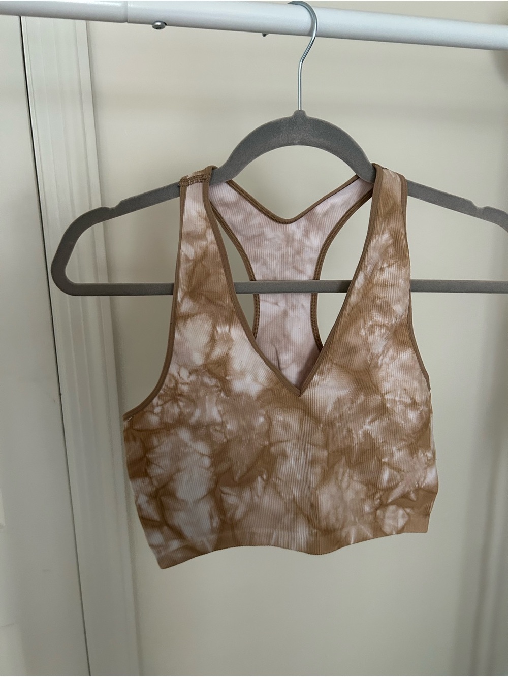 DSG Tan and White Tie-Dye Racerback Crop Top